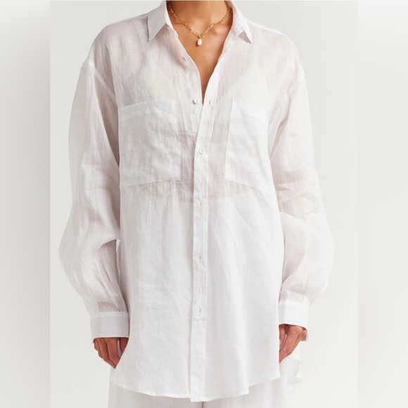 DISSH (EUC) | The Empire Button Down White Oversized Ramie Shirt Top - Picture 3 of 10